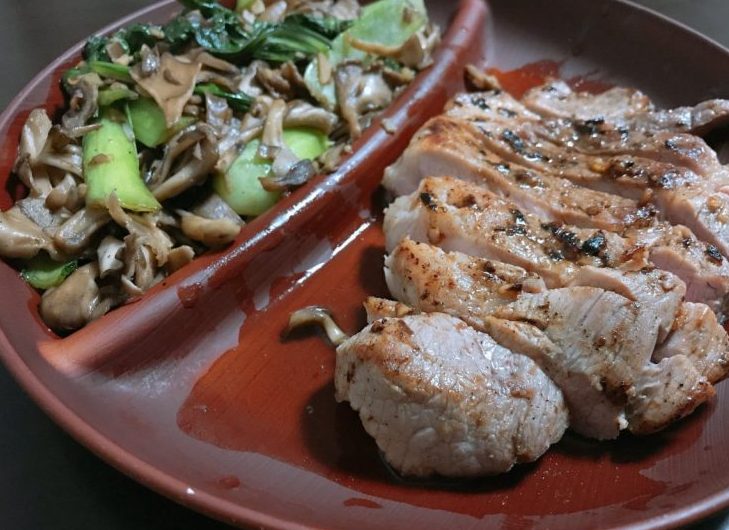 豚肩肉とマイタケ・チンゲン菜のソテー